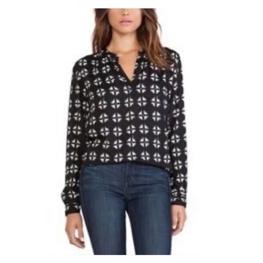 Velvet Graham & Spencer Blouse Women's S Black Excellent Geometric Print Top